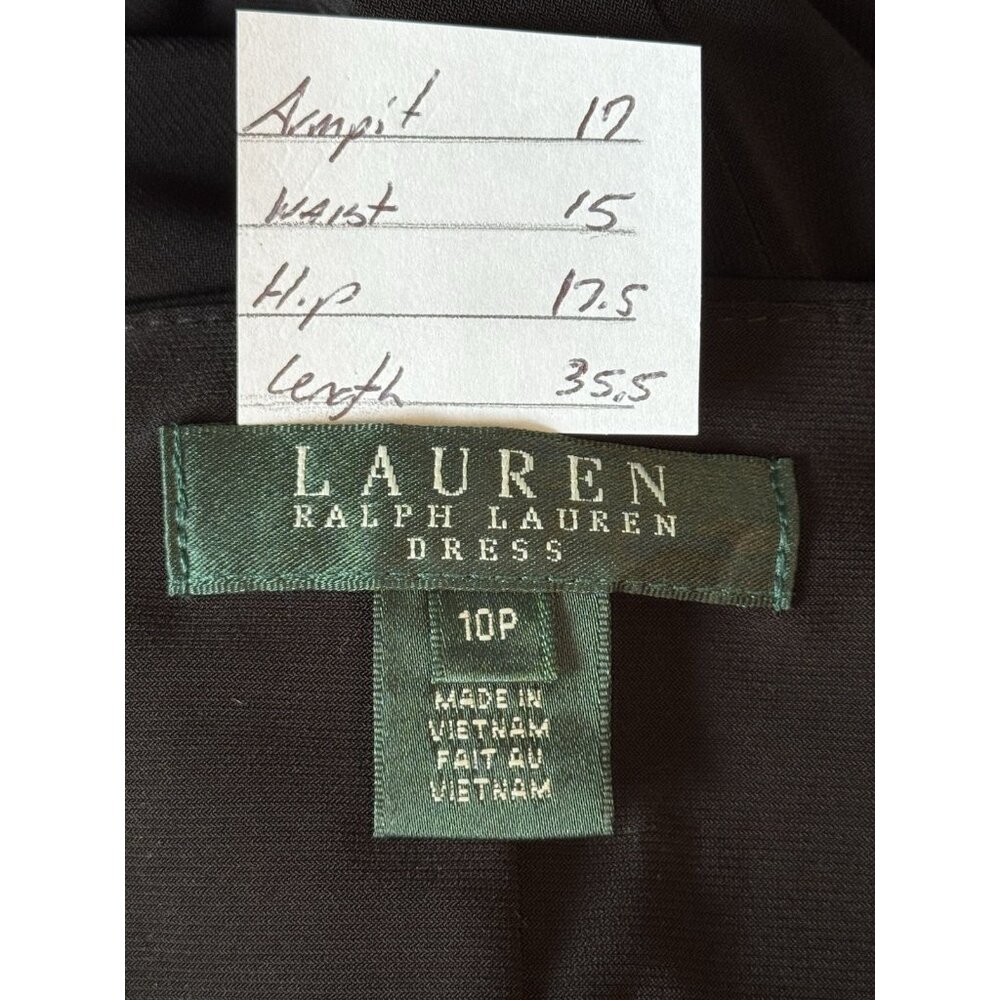 Lauren Ralph Lauren Women’s 10 Petite Black Floral Ruched Career Dress - Picture 2 of 10